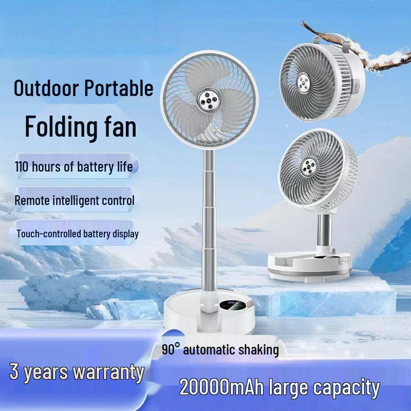Retractable Wireless USB Charging Fan: Dual Power, Head Shaking, Silent, Foldable, Ideal for Outdoor Camping