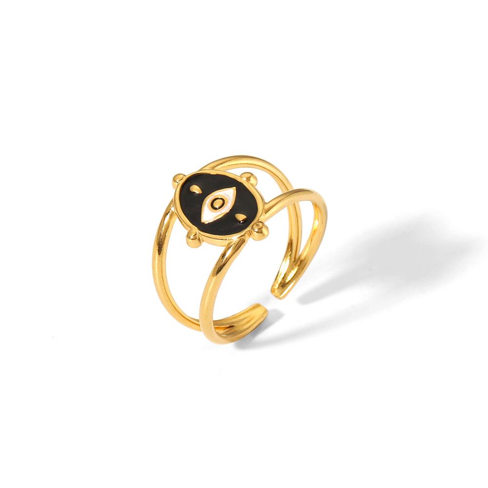 Minimalistischer Edelstahl Metall Hohl Teufelsauge Goldener Ring 18K PVD Beschichtet Einfacher Charm Schmuckzubehör Geschenk