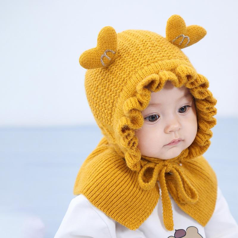 

Winter Warm Wool Beanie Hat for Girls Cute Baby Boys Ear Protector Cap Outdoor Windproof Hats Kids Headwear Accessories 6-24M One Size жовтий