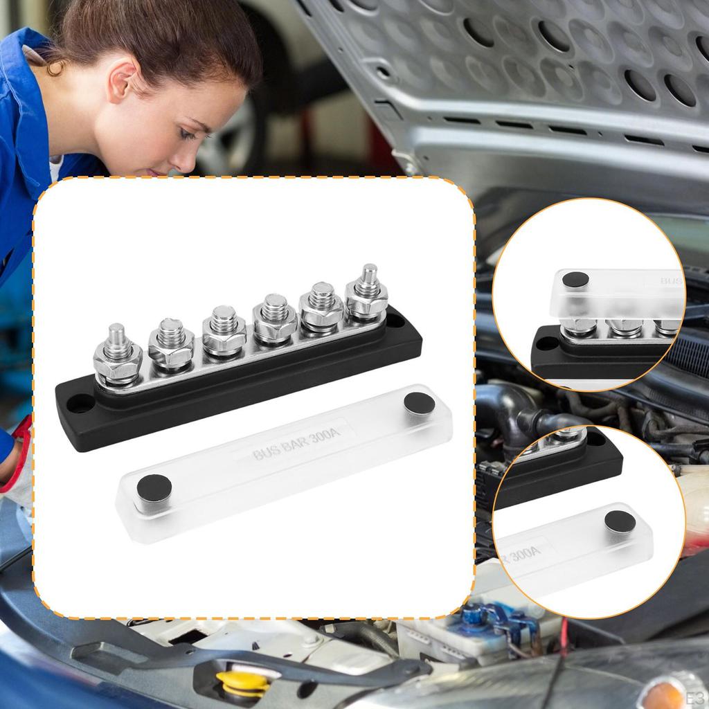 Power Distribution Block 48V DC Busbar Box 6 Post 300A Bus Bar Battery for RV Car Automotive