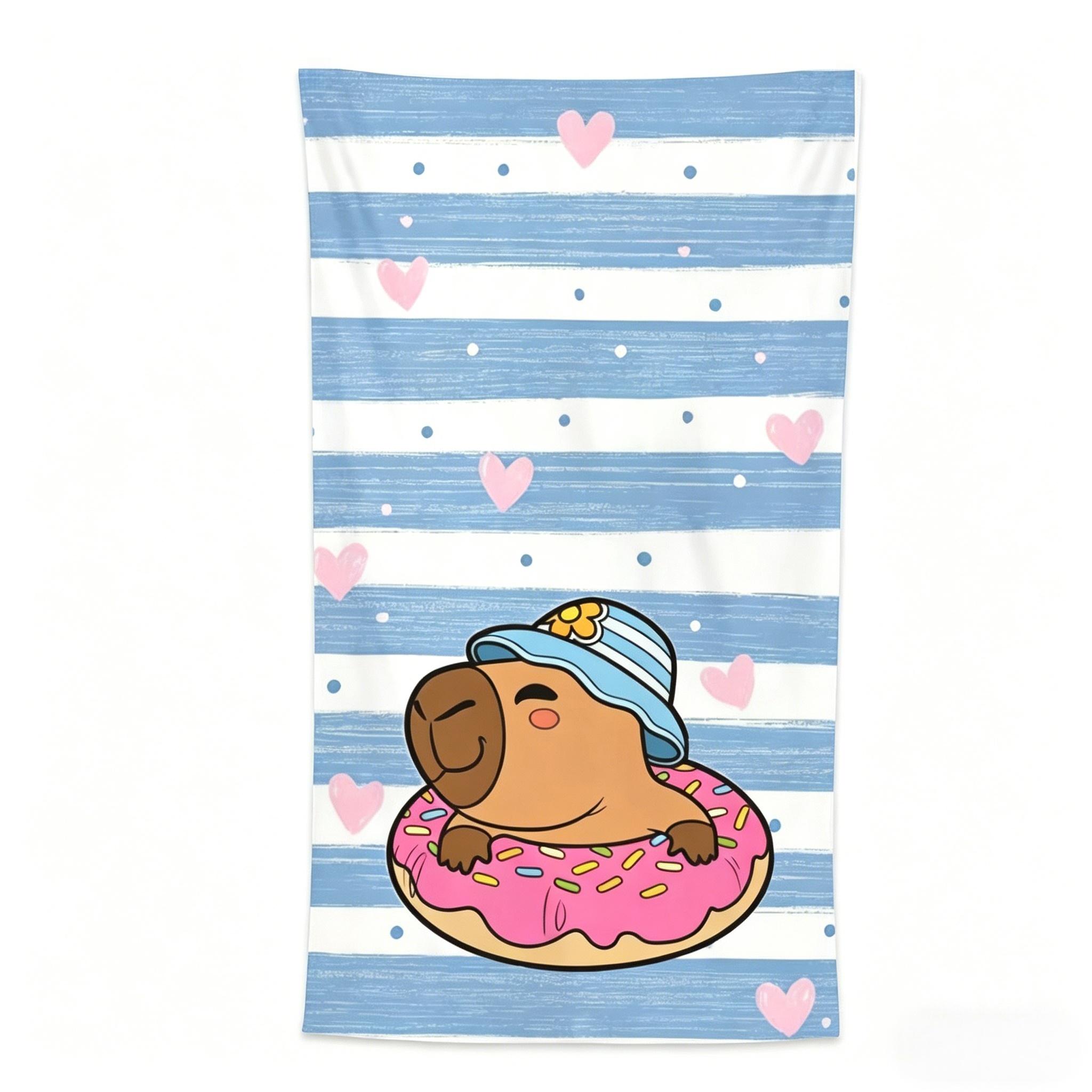 

Capybara Blue White Stripe Donut Beach Towel Quick Dry Lightweight for Summer Vacation Yoga Pool Kids Travel Skin Friendly W30*H60(CM)