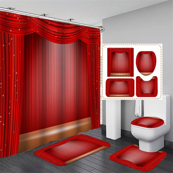 GORĄCY Różowy Wodoodporny Zasłona Prysznicowa do Kąpieli z Drukiem 3D Łazienka Dywanik na Postument Pokrywa na Toaletę Dywaniki Mata Kąpielowa Zasłona Prysznicowa