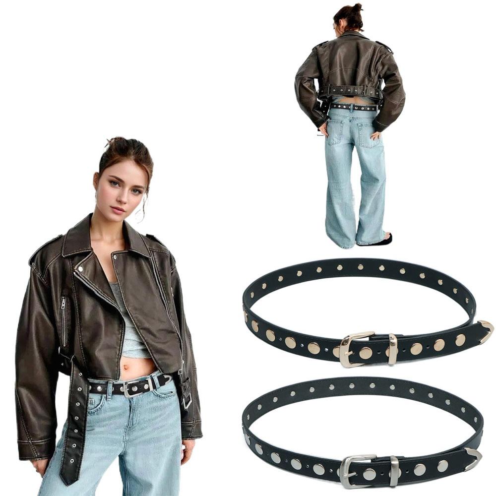 

Vintage PU Leather Waistband Y2k Jeans Belt Fashion Pin Buckle Belt золотий