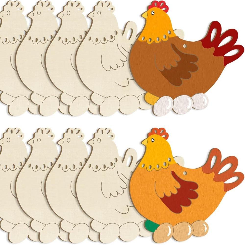 8 Pieces Blank Wooden Easter Egg Graffiti Painting Toy Easter Painted Crafts  Hanging Ornament