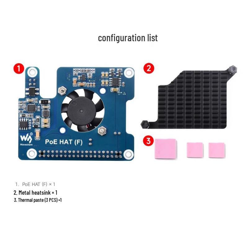 Raspberry Pi 5 PoE Ethernet Power Expansion Board with Fan Heatsink, 802.3af/at, 5/12V.