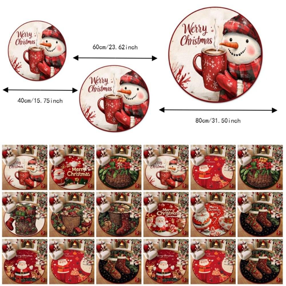 Non-Slip 3D Illusion Rug Santa Claus Xmas Home Decor Cartoon Cute Round Vortex Carpet  Outdoor
