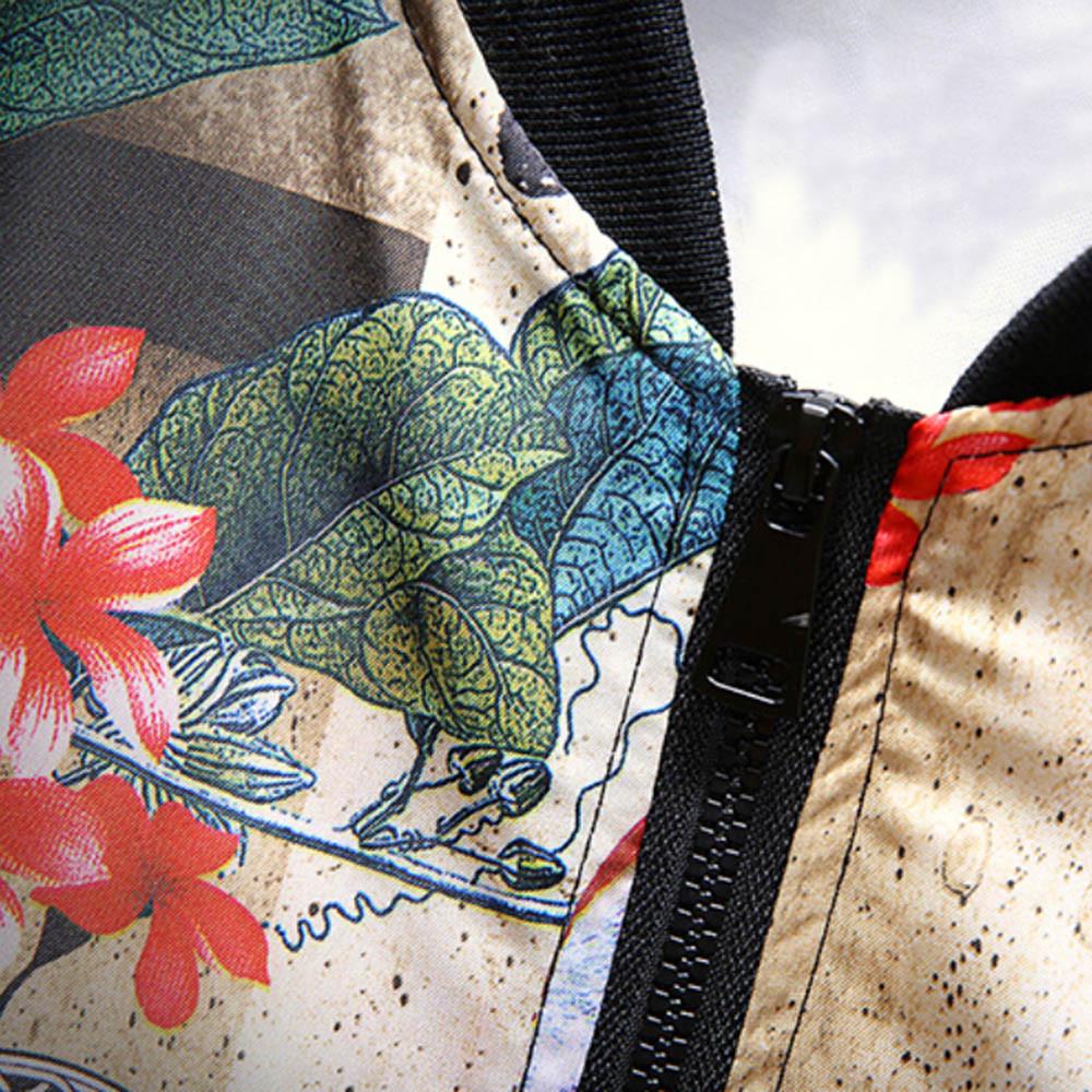 Men's Winter Stand Collar Retro Printed Zipper Jacket Coat Outwear Overcoat