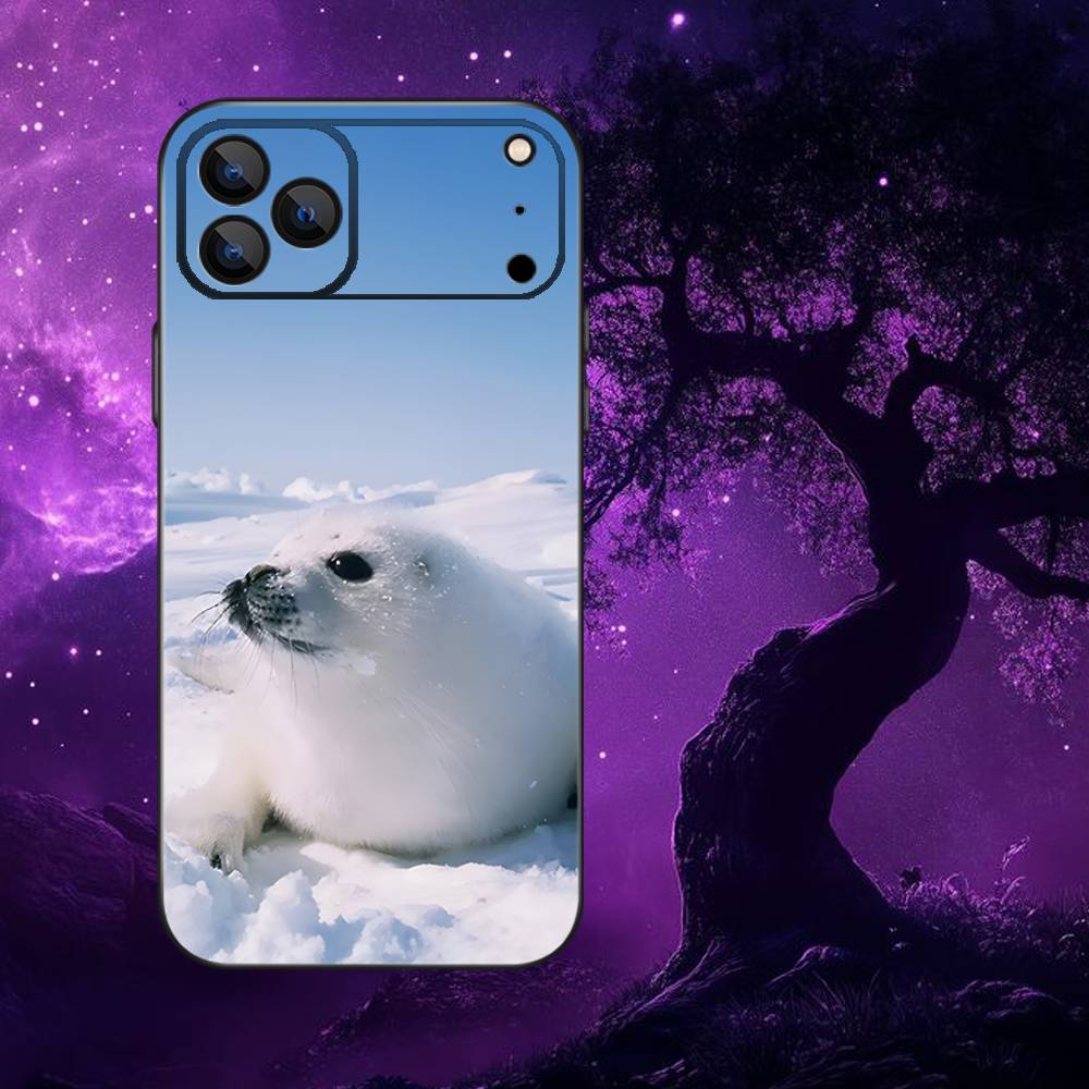 Cute Animal Seal Phone Case For iPhone 17,16,15,14,13,12,11,Pro Max,XSX,,XR,SE,Mini,8,7,Soft Silicone Black Cover