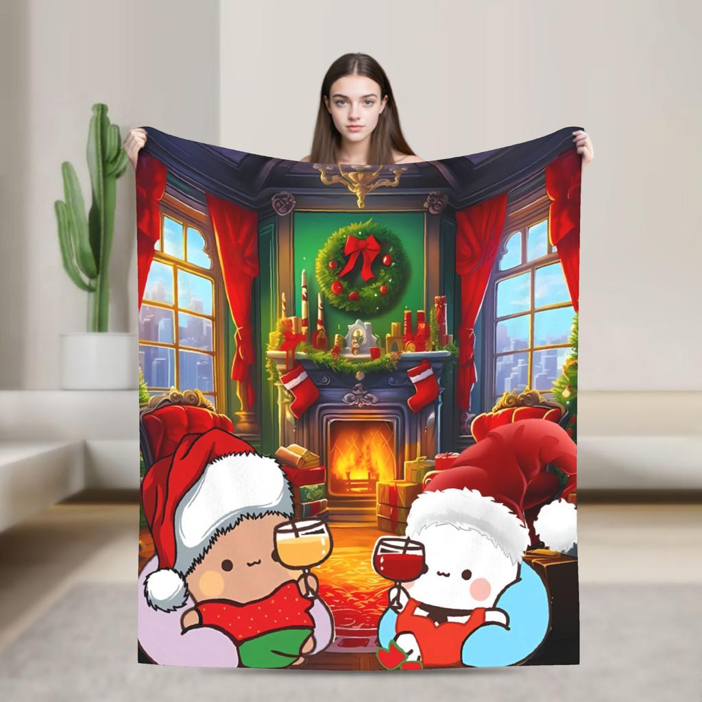 Bubu and Dudu Merry Christmas Tree Cute Santa Blanket Warm Soft Throw Blanket Winter Couch Chair Sofa Bed Funny Bedspread