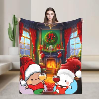 Bubu and Dudu Merry Christmas Tree Santa Blanket Decorative Flannel Throw Blanket For Couch Chair Bed Super Warm Bedspread Gift