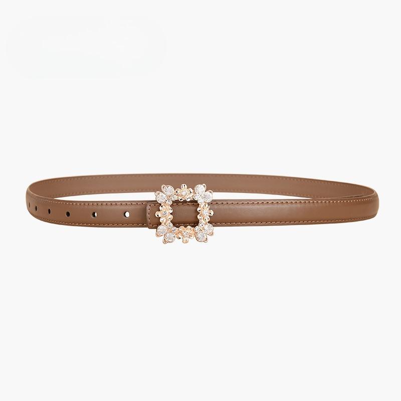 New Women's Belt Inlaid with Crystal Diamond Square Buckle Decorative Strap Versatile Women's Genuine Leather Smooth Buckle Belt