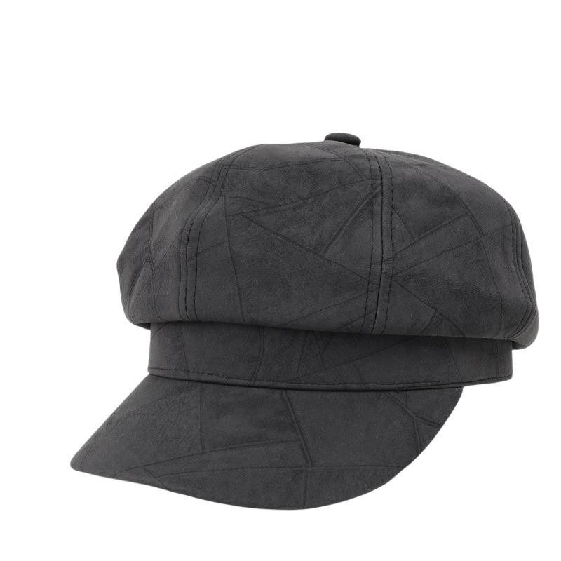 Wildleder Karomuster Achteckige Hut Damen Literarischer Malerhut Britische Retro Kappe Baskenmütze