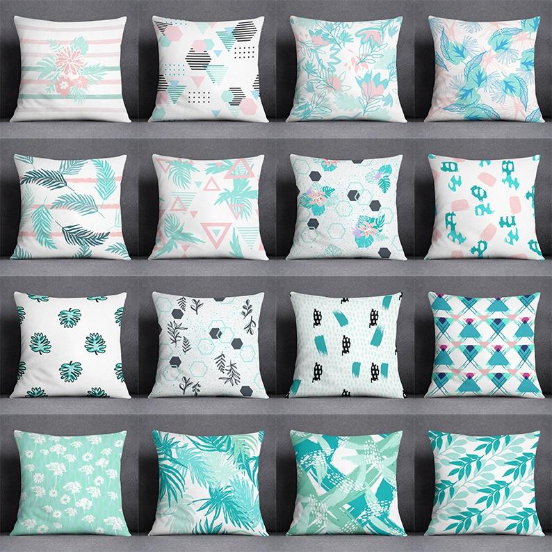 

Абстрактная летняя свежая мятная сине-зеленая серия с узором, подушка, подушка для спальни, дивана, автомобиля, наволочка (45см * 45см)