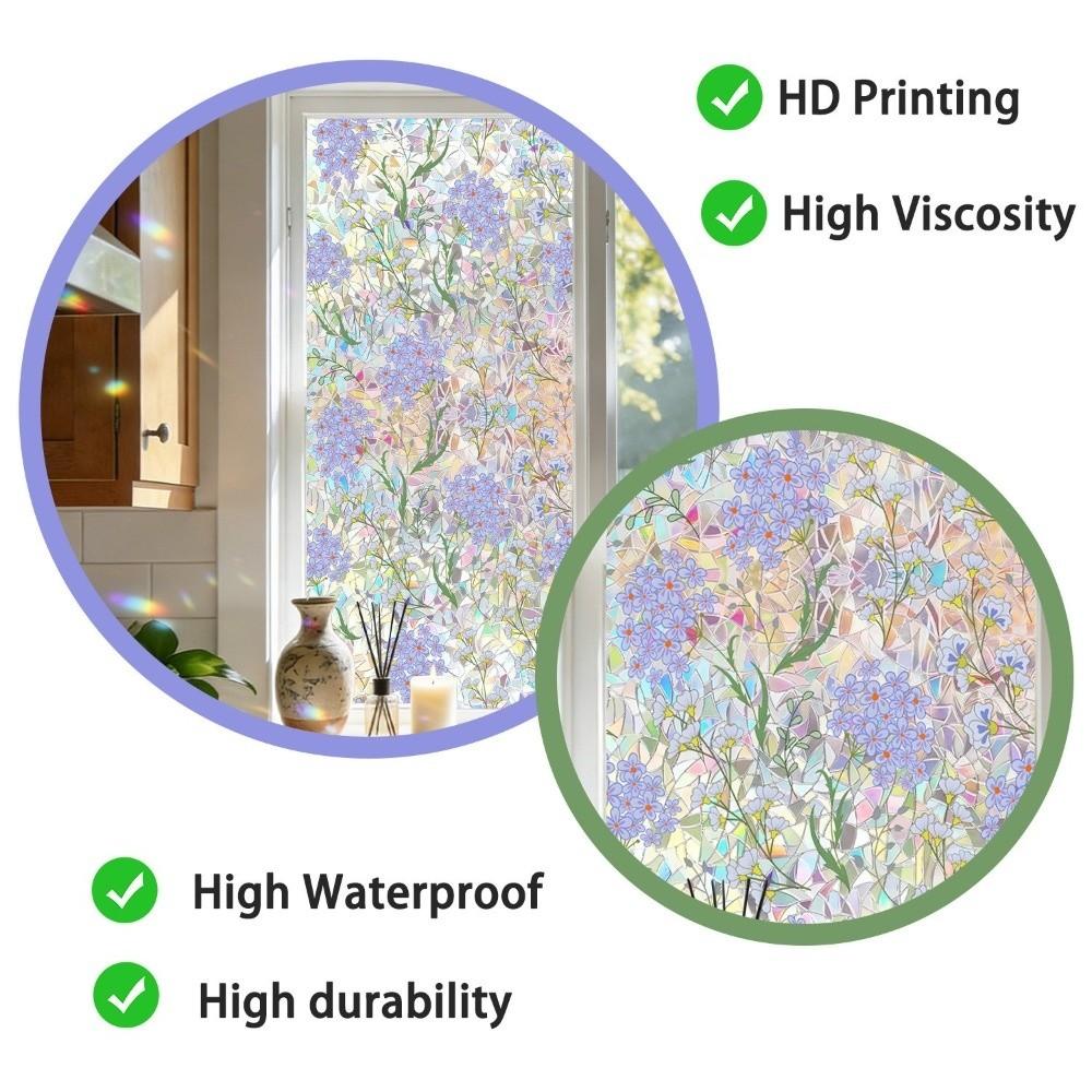Translucent Floral Window Privacy Film PVC Static Stained Glass Cling  For Living Room