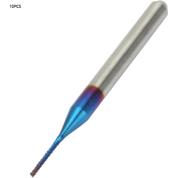 10pcs Tungsten Nose End Mill Blue Coated Spiral Router Bits Milling Machine Cutter Drill Bit CNC Rotary Burrs Set Tool(0.8mm)