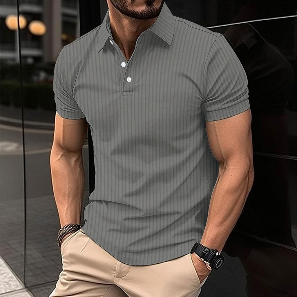 Men's Summer Sports Fitness Casual Vertical-striped Short-sleeved  Shirt
