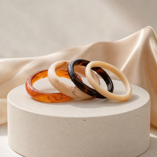 4Pcs/Set Retro Style Bangle Set, Lightweight Stackable Women Bracelets, Smooth Polished Surface Versatile Bangles for Daily Wear