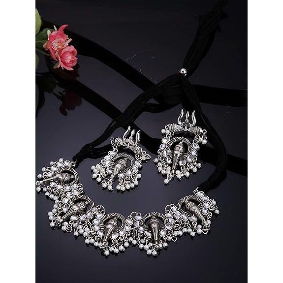 Latest Stylish Traditional Oxidised Silver Necklace Jewellery Set for Women