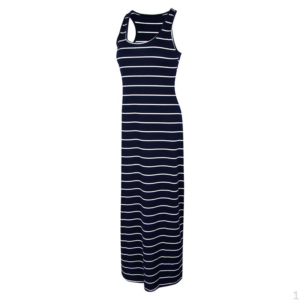Casual Striped Sleeveless Maxi Dress for Women Girls