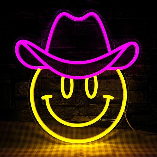 Smile Face Neon Sign LED Neon Light Wall Decor Smiley Face Light Up Signs USB Powered Yellow Neon Signs For Bedroom Pink