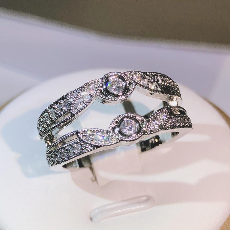 925 sterling silver exquisite double row Entangled ring sparkling zircon ring ladies party birthday jewelry gift