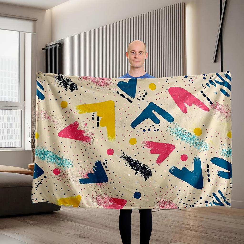 Bunte geometrische Mosaik-Flanell-Druckdecke, geeignet für alle Jahreszeiten, geeignet für Wohnzimmer, Büro, Sofa und Reisen