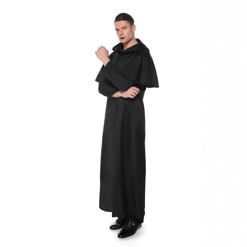 Halloween Mittelalterlicher Priester Priester Zauberer Mönch des Todes Schwarze Robe Bühnenkostüm