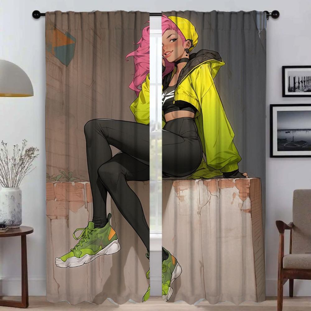 Curtains Child Room Street Punk Girl Window Curtain for Room 2 Panel Home Interior Curtains Tulle for Bedroom Shades Partition