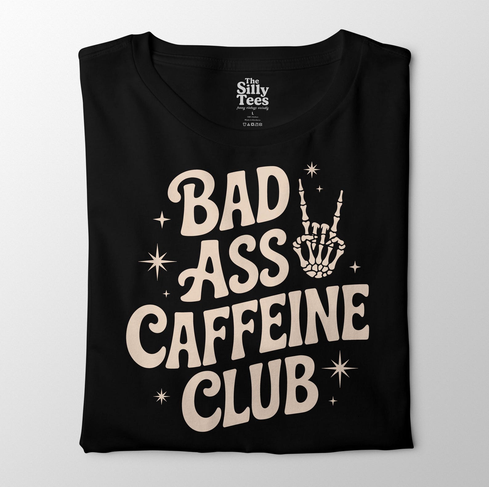 Bad Ass Caffeine Club T-Shirt, Skeleton Hand Graphic Tee 3XL