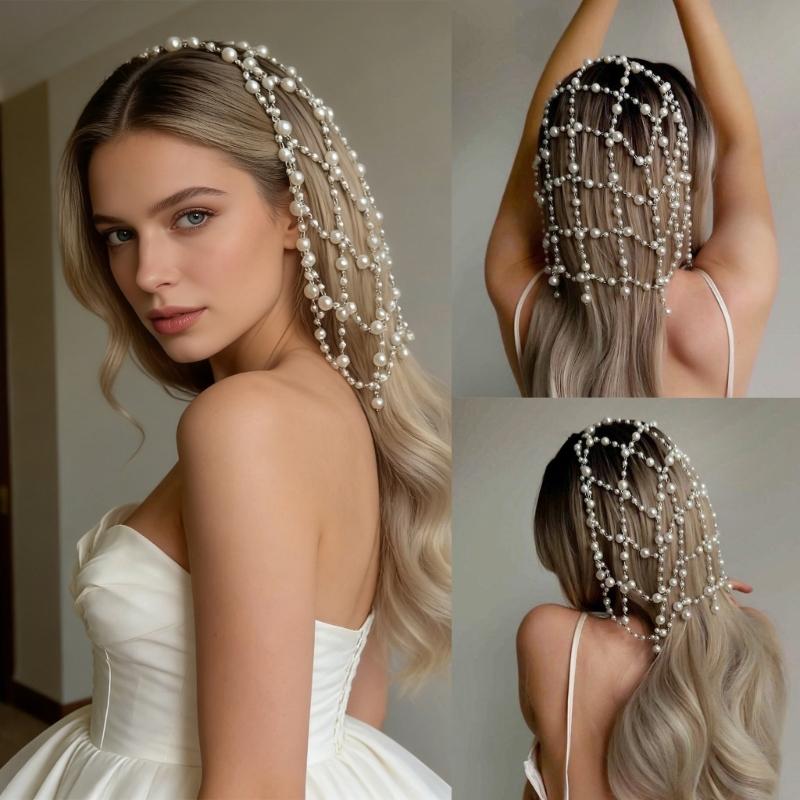Elegante Perlenhaube für Damen Stilvolle Kopfbedeckung mit Imitationsperlen für Hochzeiten, Partys und den Alltag