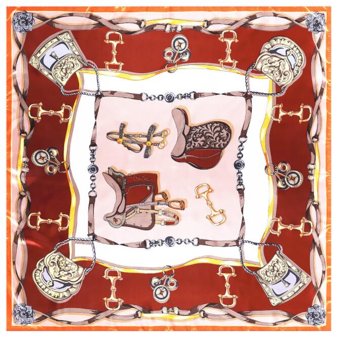 90*90cm Luxury Brand Women Silk Scarfs Saddle And Chain Design Square Scarves Spring Summer Shawls For Ladies