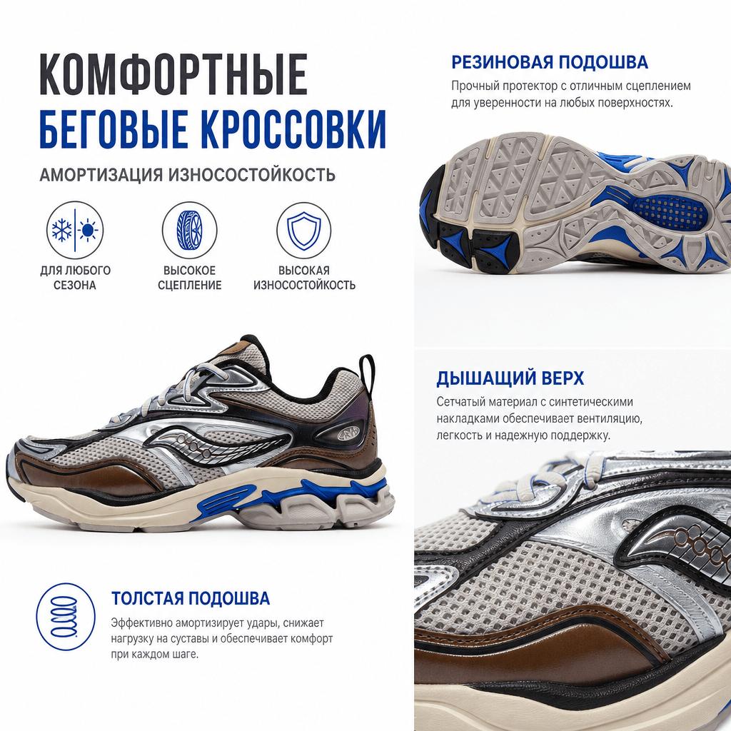 SAUCONY Grid Fusion Άνετα Ευέλικτα Πολύχρωμα Μεταλλικά Παπούτσια Τρεξίματος Χαμηλού Προφίλ Unisex Παπούτσια Τρεξίματος Γκρι Ασημί S79063-9
