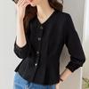 Black Shirt Women's Long-sleeved Autumn New Chic and Beautiful Shirt High-end Waist Short Top