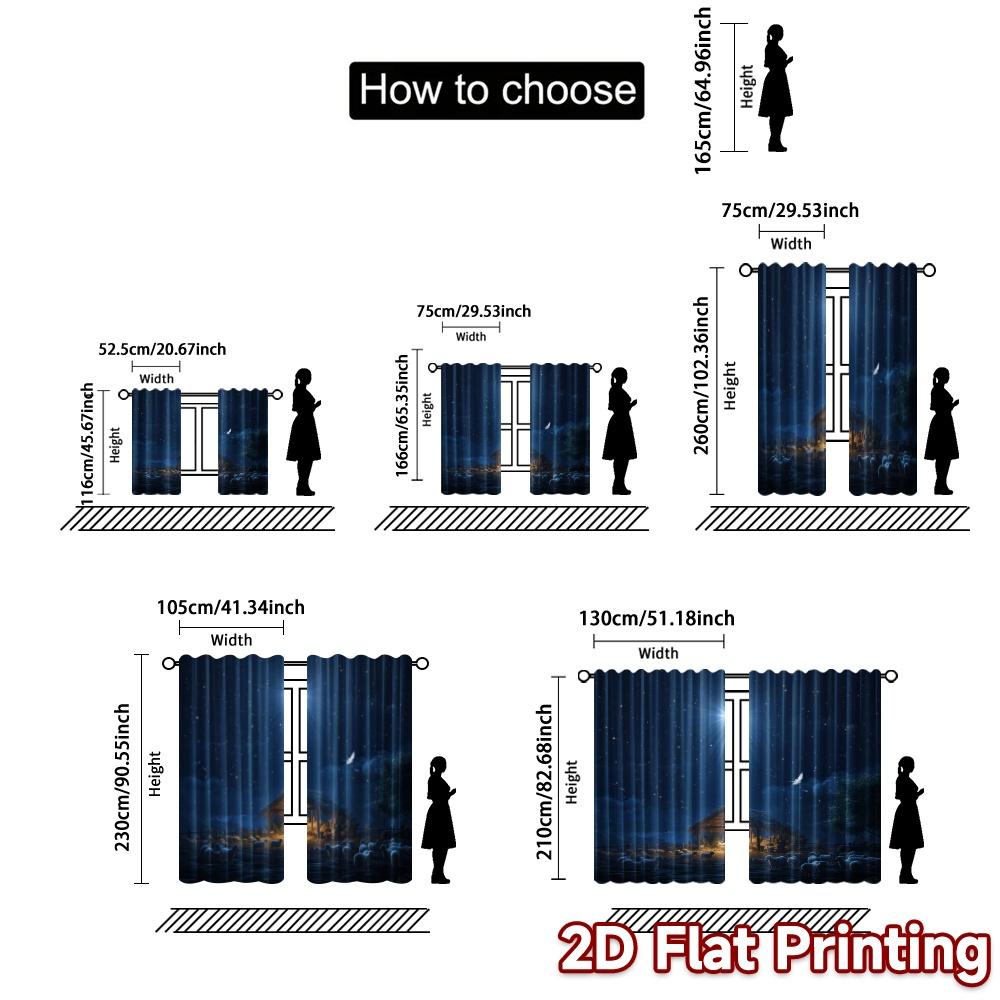 Set Of 2 Modern Flat Printing Curtains Without Rod Bethlehem Night Fashionable Polyester Gifts Curtain Made