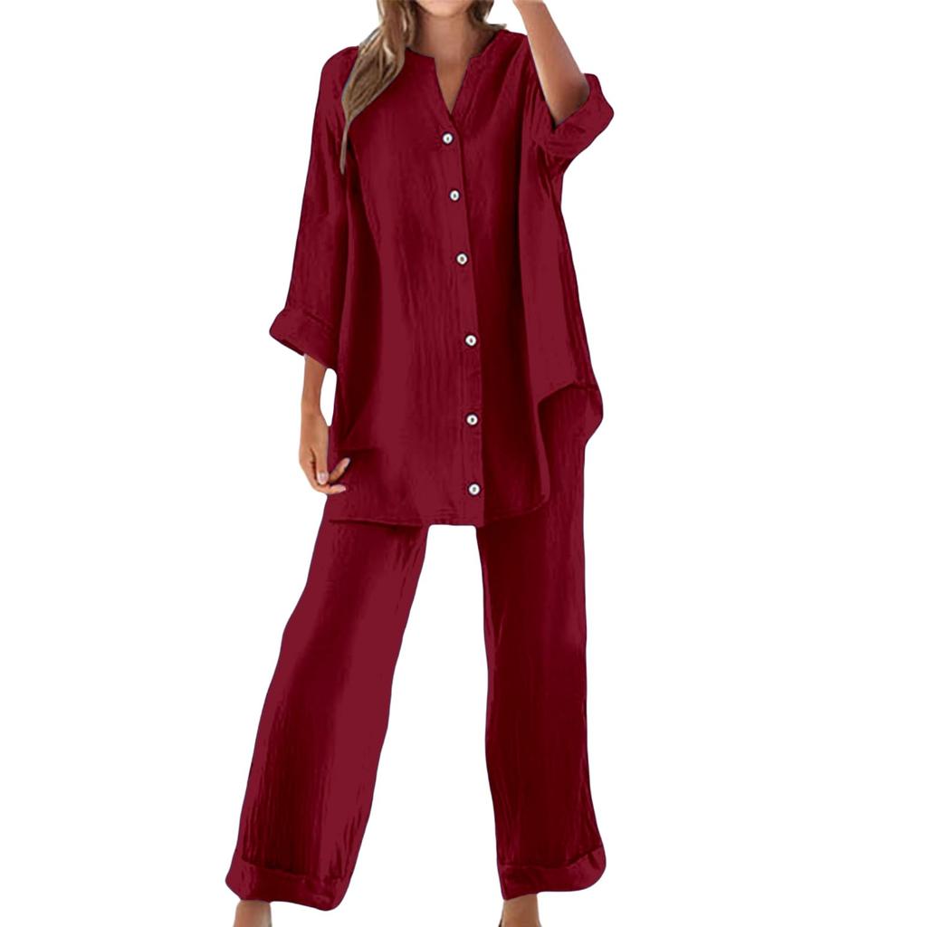 Women's Fashion Button-Down Casual Oversized Shirt Two-Piece Set
