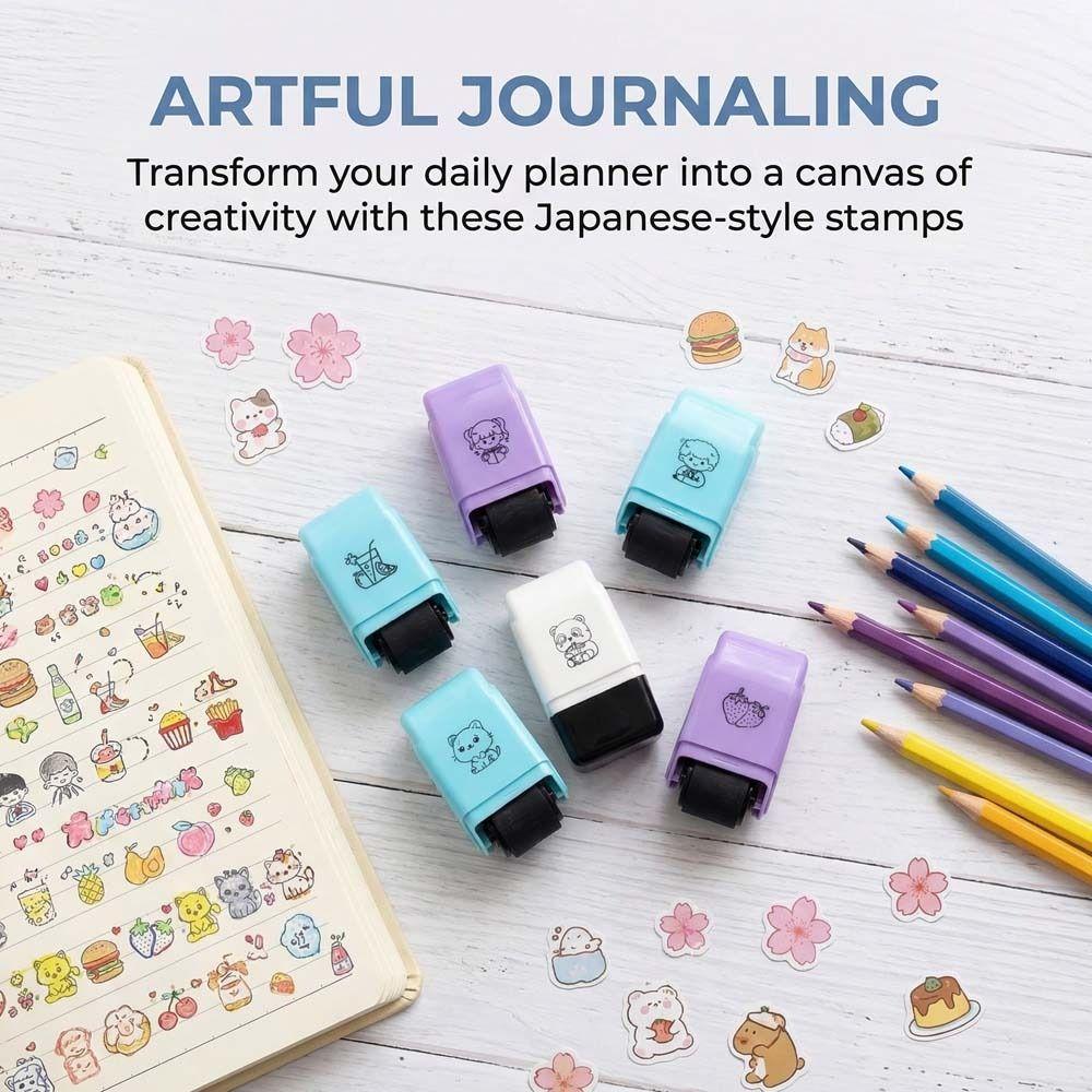 Drawing Doodle Graffiti Animals Rolling Stamp Roller Sealing DIY Handcraft Cartoon Roller Seal Fruit Panda