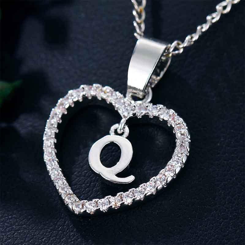Heart Letters 26 Love Crystal Women Silver Plated Chain Jewelry Necklace