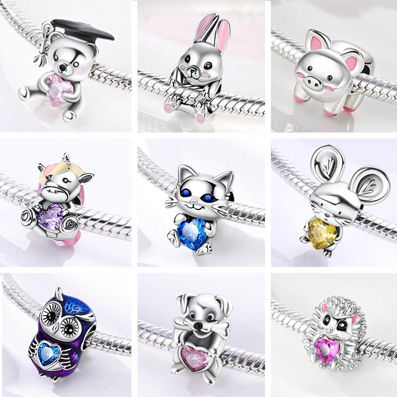 Copper Charm Animals Dog Cat Pets Charms Beads Fit Original Charm Bracelet Charms Pendant Jewelry Gifts