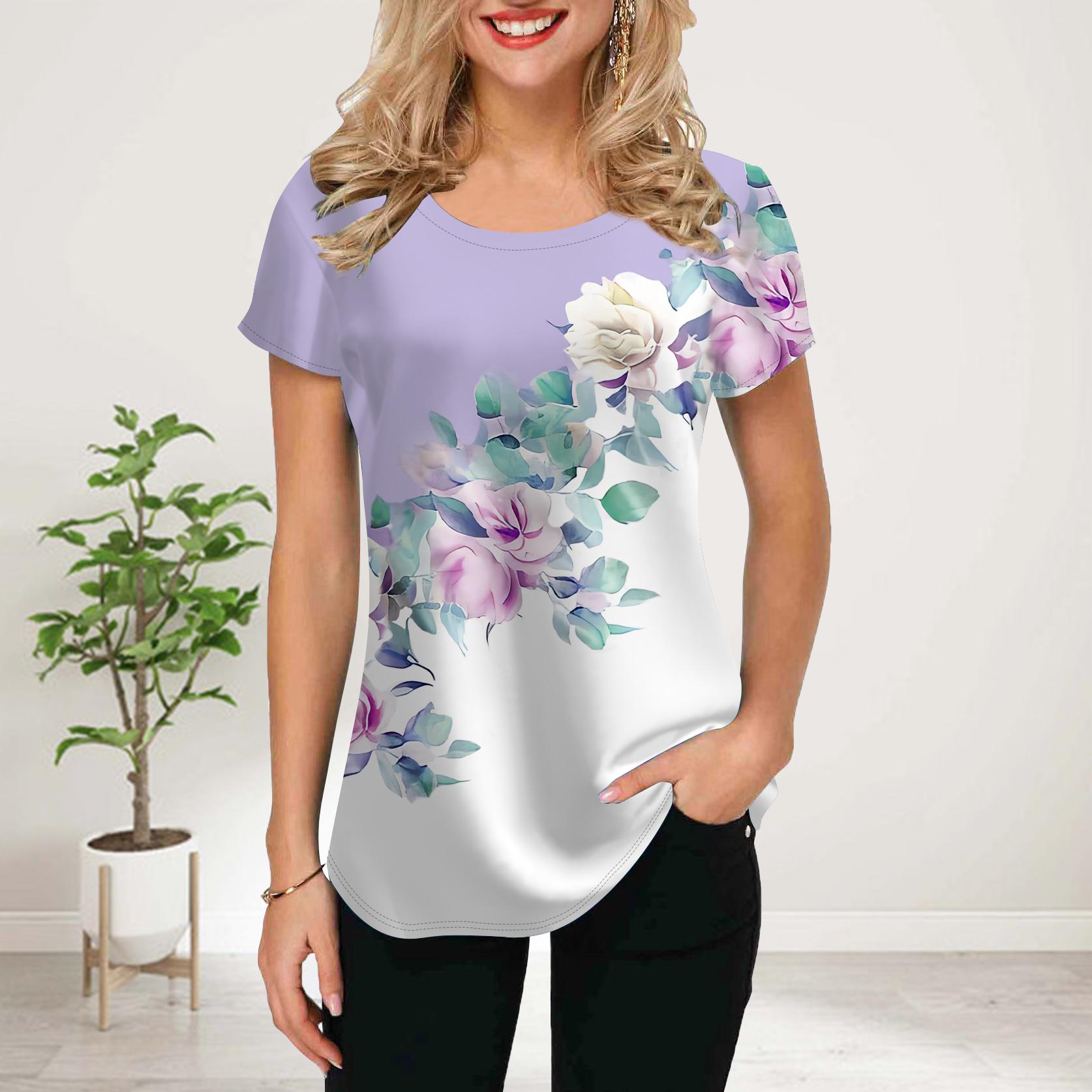 

Женская летняя футболка с принтом фиолетовой диагональной розы, футболки с коротким рукавом, повседневные топы с принтом 8XL фиолетовый