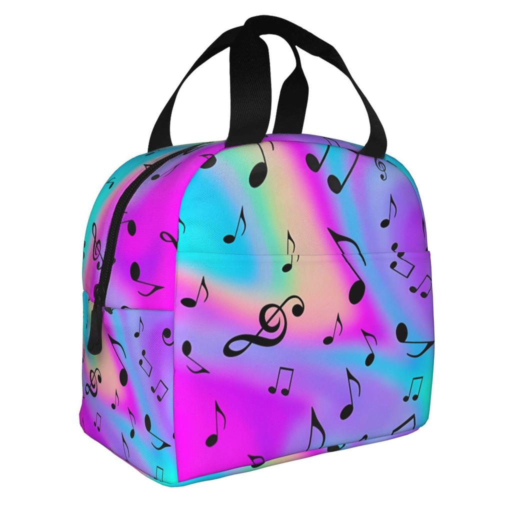 Colorful Musical Notation Pattern Insulated Lunch Box Leak-proof Thermal Cooler Lunch Bag for Men Women Kids Work Trip Picnic