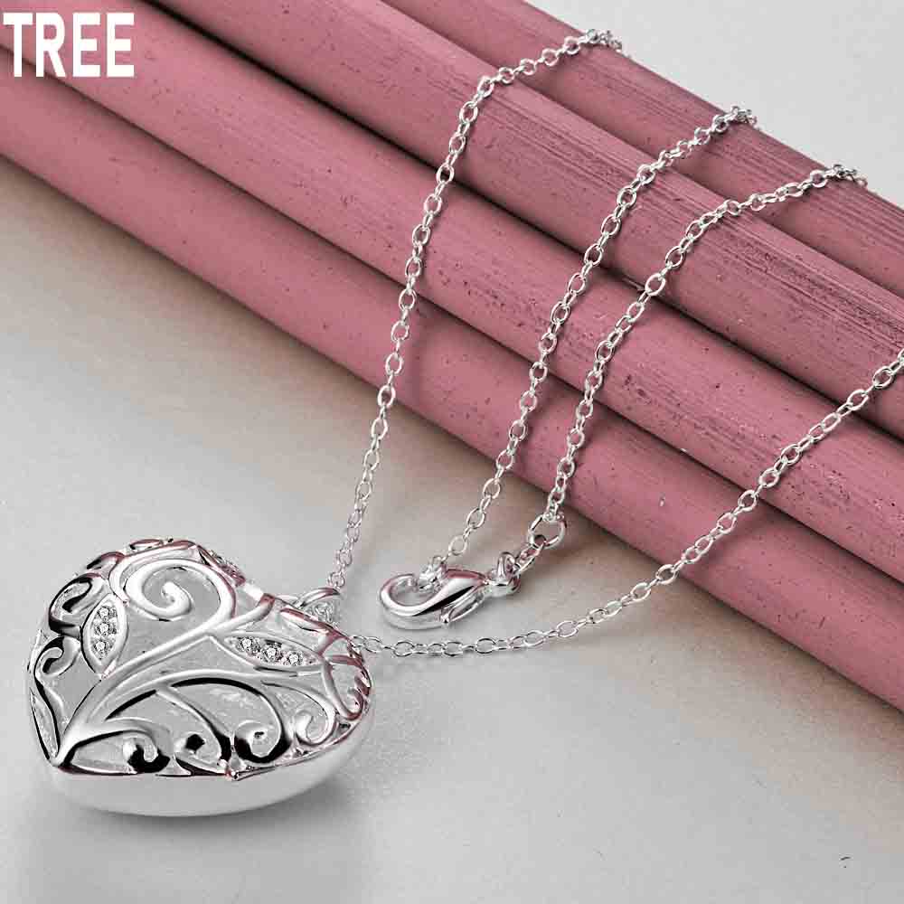 925 Sterling Silver Heart-shaped Hollow Pendant Necklace Fashion Wedding Jewelry