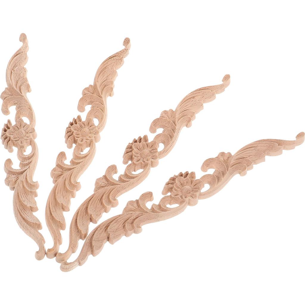 4 Pcs Wood Carving Appliques Unpainted Decorative Furniture Embellishments Cabinet Onlays Home DIY Wooden Pieces Safe Wall Door