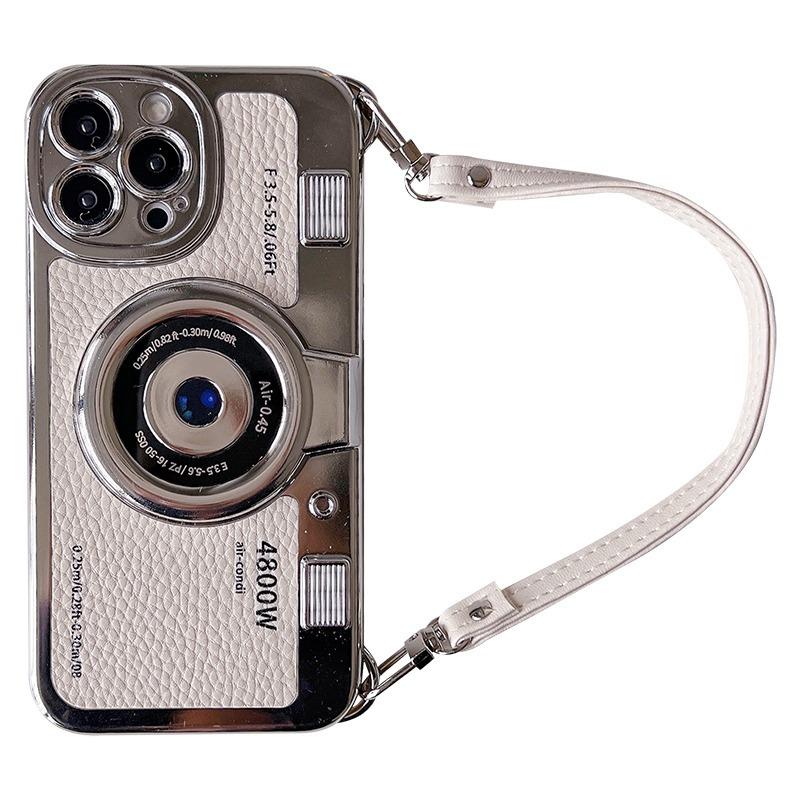 Capa de celular com câmera retrô 3D de luxo criativa para iPhone 14 13 12 11 Pro Max 14plus Capa de celular de TPU macio e fofo com cordão e capa traseira