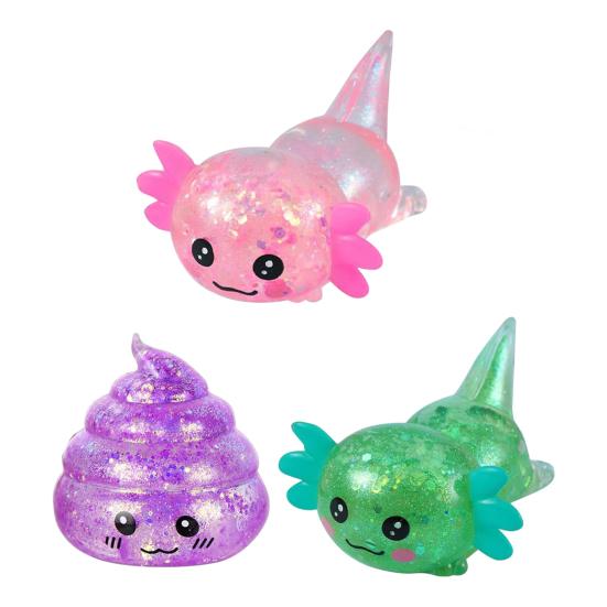 3Pcs Salamander Shit Squeeze Toy Stress Relief Glitter Salamander Poop Stress Ball A