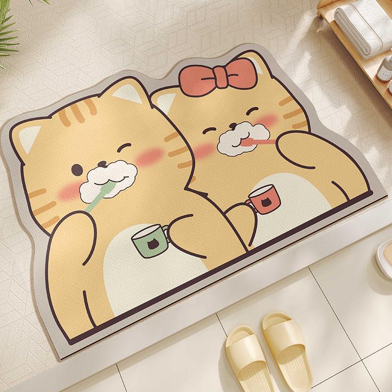 

Cartoon Teeth Brushing Couple Little Rabbit Bath Area Moisture Absorbing Ground Surface Mat Special Shape Non-slip Bathroom Door Diatom Mud Floor 40 * 60Cm