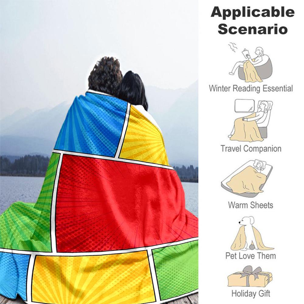 1PC Comics, backgroundOutdoor Flannel Blanket - Soft Plush Decor for Picnics, Camping, Bedroom, Playroom, Office, or Lunch Break 1278A