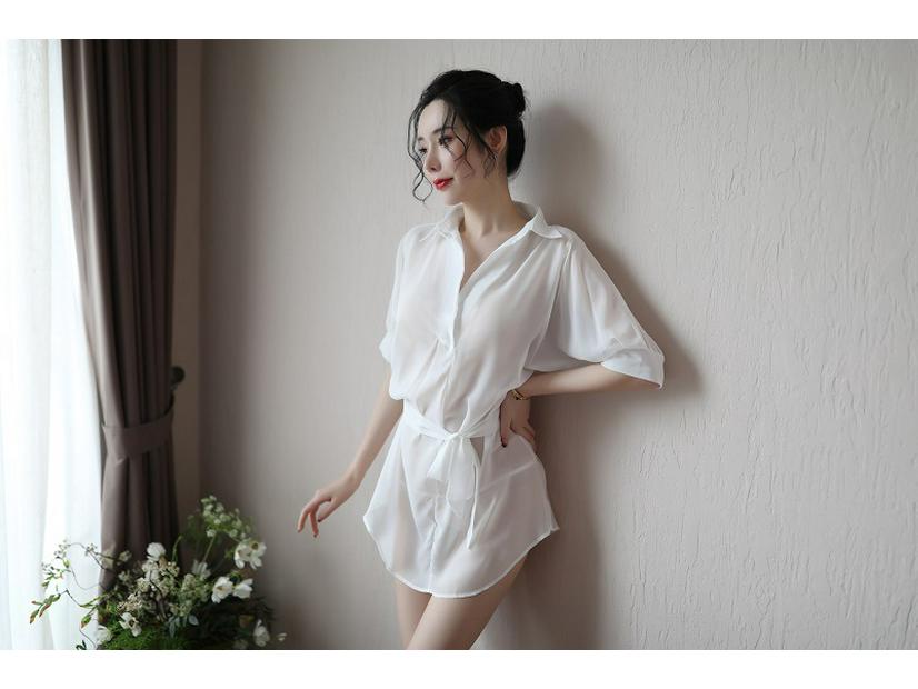 

Женский сексуальный летний пижамный комплект: Длинная прозрачная шифоновая рубашка и ночная сорочка-халат в корейском стиле Medium белый