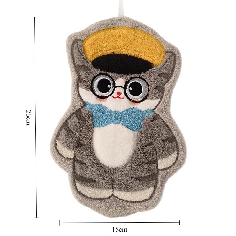 Adorable Cartoon Cat Hand Towel Hanging handkerchief Coral Fleece Ultra Absorbent Quick Drying Thick Odor Resistant Ideal For  Kitchens Bathrooms