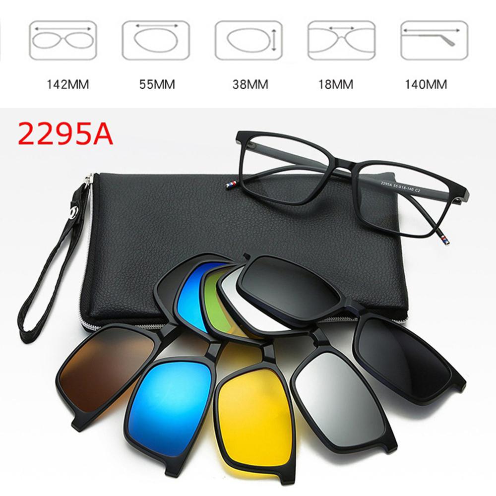 6 In 1 Polarized Sunglasses Men Women Magnetic Clip On Glasses TR90 Optical Prescription Eyeglass Frames Magnet Clips
