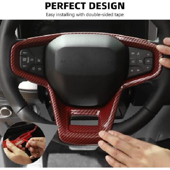 Steering Wheel Trim Decals Decoration Cover Red Carbon Fiber For 21+ Ford Bronco